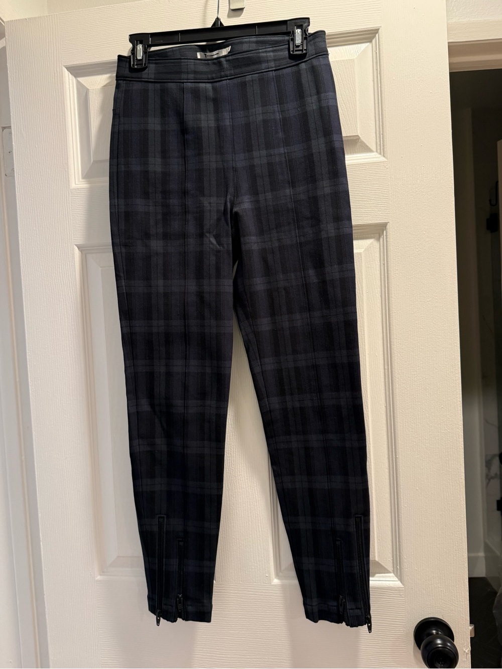 T Alexander Wang Navy Green Plaid Double Zipper Cuff Skinny Leg Pants